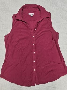 Charter Club Sleeveless Button-Front Shirt - Deep Raspberry